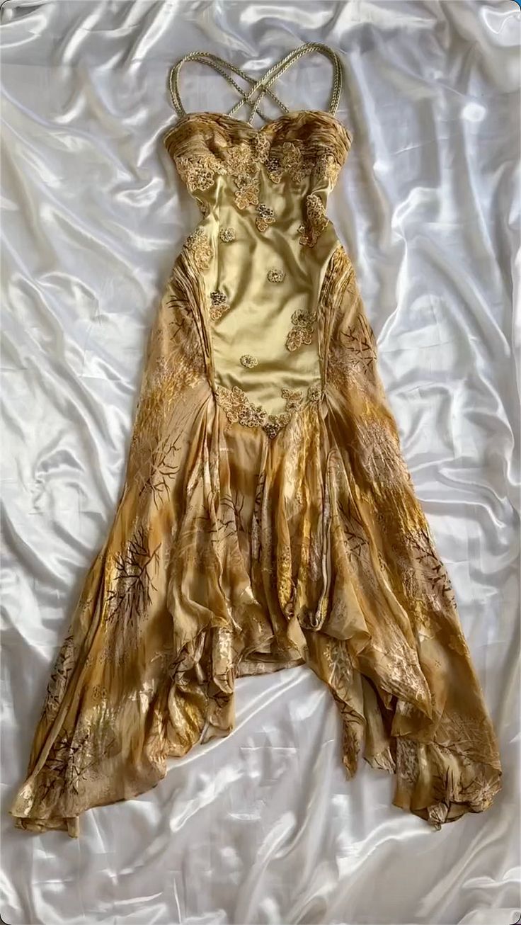 French Retro Gold Beaded Satin Irregular Skirt Classy Prom Dress