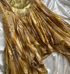 French Retro Gold Beaded Satin Irregular Skirt Classy Prom Dress