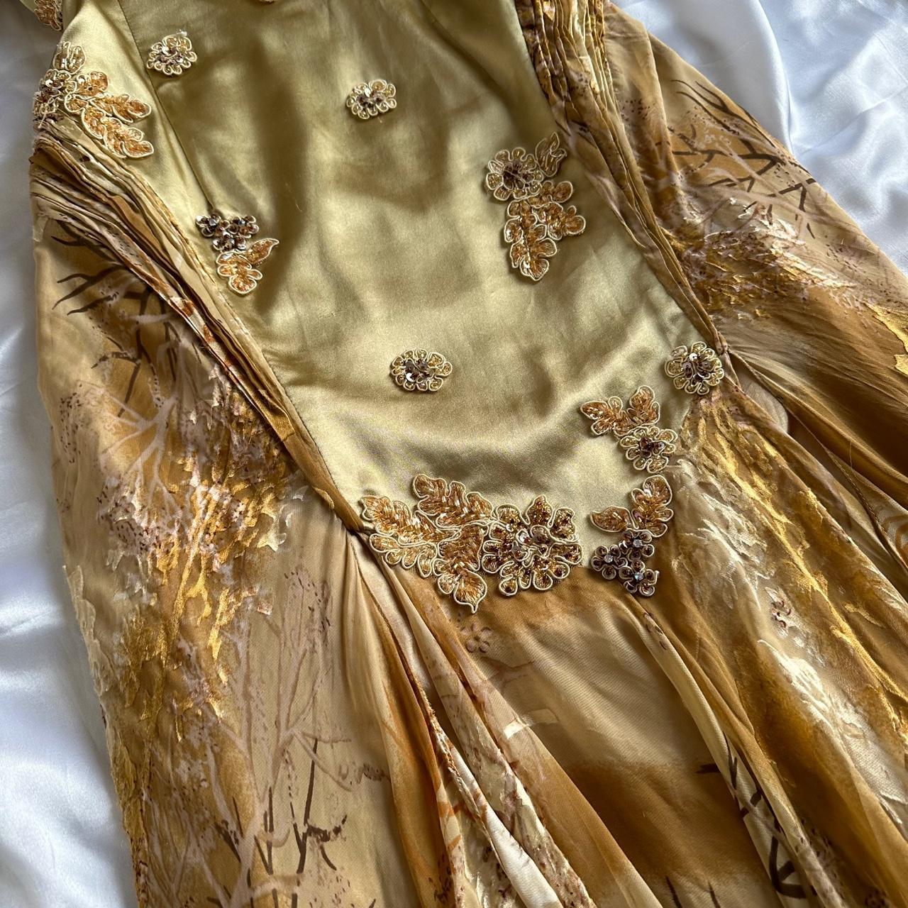 French Retro Gold Beaded Satin Irregular Skirt Classy Prom Dress