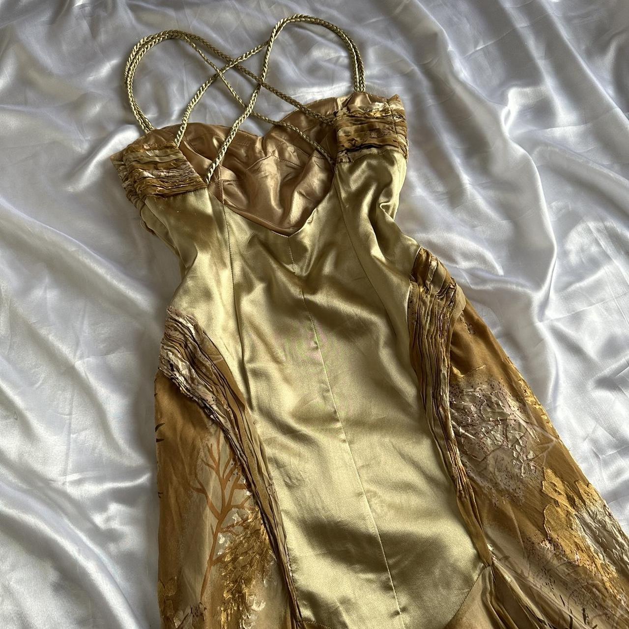 French Retro Gold Beaded Satin Irregular Skirt Classy Prom Dress