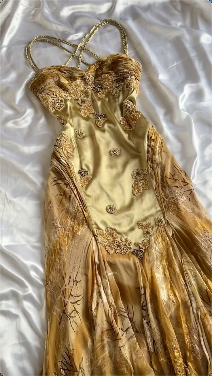 French Retro Gold Beaded Satin Irregular Skirt Classy Prom Dress Main image