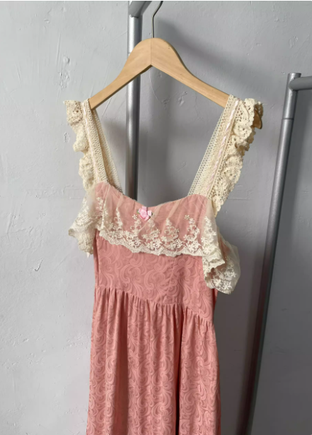 French Style Blush Pink Spaghetti Strap Square Neck Lace Jacquard Satin Classy Prom Dress Secondary image