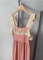 French Style Blush Pink Spaghetti Strap Square Neck Lace Jacquard Satin Classy Prom Dress