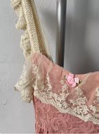 French Style Blush Pink Spaghetti Strap Square Neck Lace Jacquard Satin Classy Prom Dress