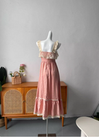 French Style Blush Pink Spaghetti Strap Square Neck Lace Jacquard Satin Classy Prom Dress