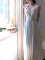 French Style Niche Light Luxury White Straps Dress Elegant White Birthday Dress