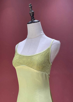 Fresh Elegant Pale Yellow Green Spaghetti Strap Lace Satin Classy Prom Dress