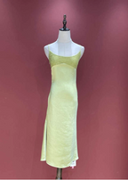 Fresh Elegant Pale Yellow Green Spaghetti Strap Lace Satin Classy Prom Dress