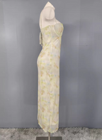 Fresh Gradient Print Spaghetti Strap Chiffon Long Classy Prom Dress