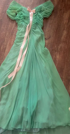 Fresh Green A-Line Ruffled Chiffon Long Classy Prom Dress