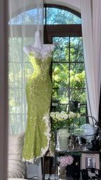 Fresh Green Mermaid Strapless Backless Criss-Cross Lace Long Classy Prom Dress