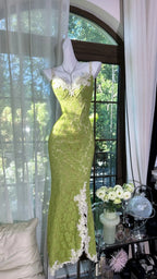 Fresh Green Mermaid Strapless Backless Criss-Cross Lace Long Classy Prom Dress