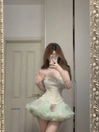 Fresh Green Tulle Herringbone Bustier Mini Homecoming Dress