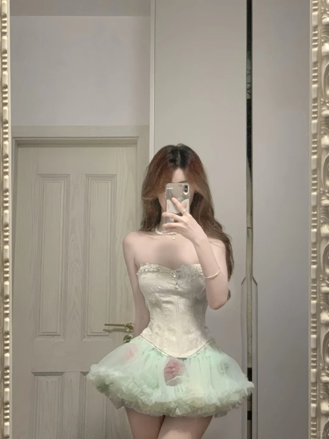 Fresh Green Tulle Herringbone Bustier Mini Homecoming Dress Main image