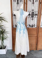 Fresh Printed A-Line Halter Neck Satin Long Classy Prom Dress