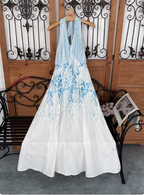 Fresh Printed A-Line Halter Neck Satin Long Classy Prom Dress