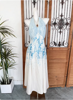 Fresh Printed A-Line Halter Neck Satin Long Classy Prom Dress