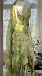 Fresh Rendering Green Beaded Chiffon Irregular Skirt Prom Dress