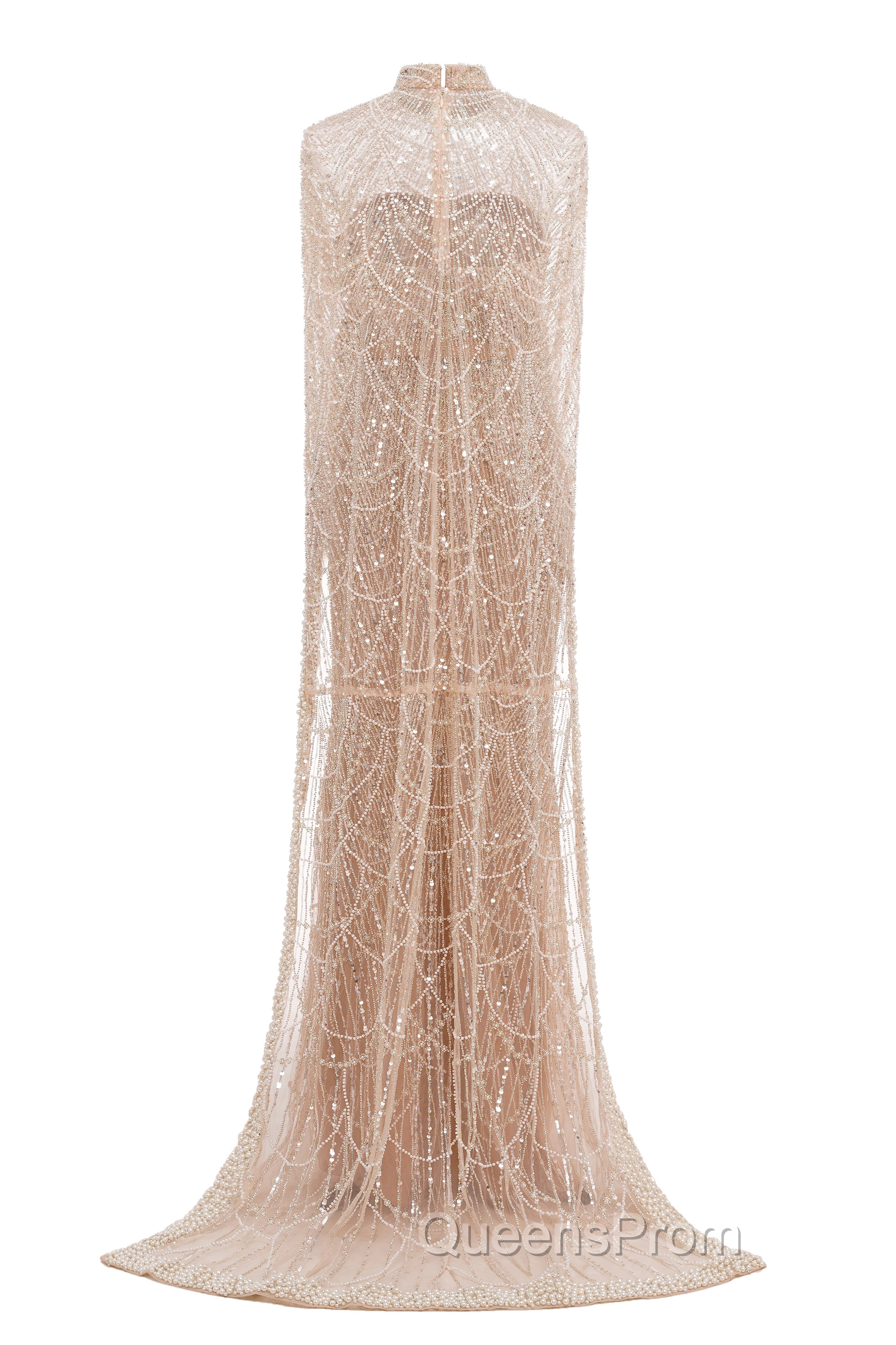 Fuchsia Beading Evening Prom Dress Sweep Train High Neck Zipper Sleeveless Evening Dress