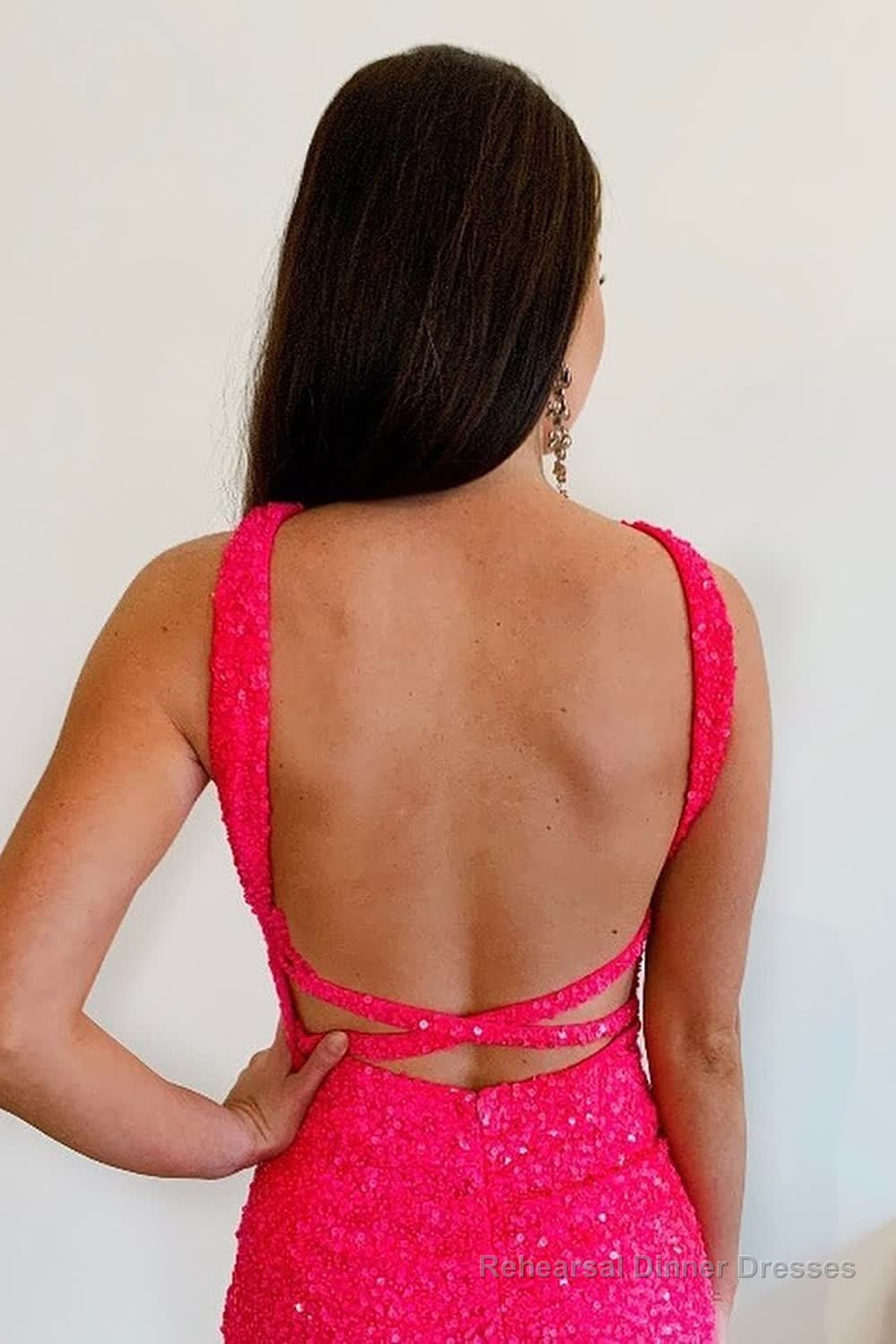 Fuchsia Halter Sleeveless Sequined Homecoming Dress Secondary image