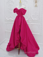 Fuchsia High Low Off Shoulder Party Dress, High Low Evening Prom Dress Evening Dress