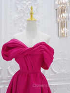 Fuchsia High Low Off Shoulder Party Dress, High Low Evening Prom Dress Evening Dress