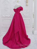 Fuchsia High Low Off Shoulder Party Dress, High Low Evening Prom Dress Evening Dress
