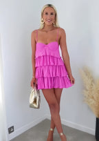 Fuchsia Hot Pink Chiffon Homecoming Dress,