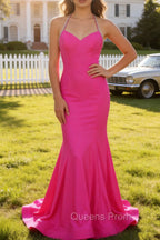 Fuchsia Mermaid Halter Neck Backless Long Prom Dress