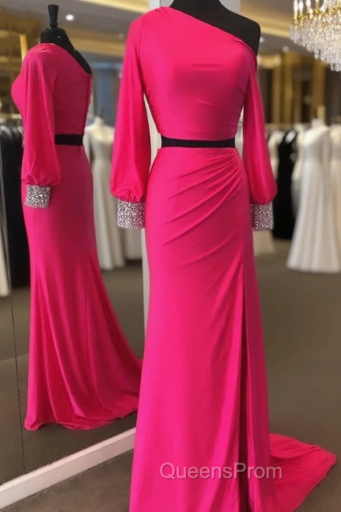 Fuchsia Mermaid Long Sleeve Evening Prom Dress Main image