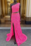 Fuchsia Mermaid Sequins Beading One Shoulder Evening Prom Dress