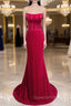 Fuchsia Mermaid Velvet Strapless Evening Prom Dress