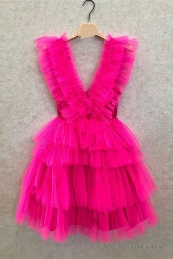 Fuchsia Ruffled Layers Plunging V Neck Homecoming Dress Short Grad Dresses Secondary image