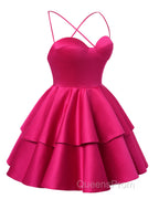 Black Satin Homecoming Dress Sweetheart Neck Tiered Short Graduation Dress