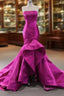 Fuchsia Satin Mermaid  Pleats Evening Prom Dress