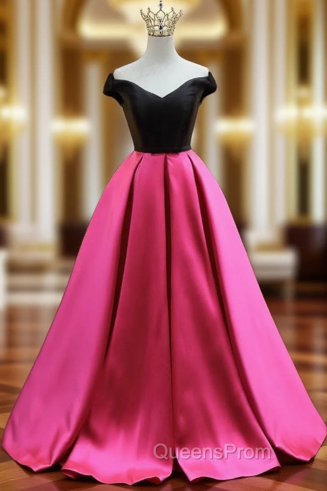 Fuchsia Satin Off the Shoulder Evening Prom Dress Main image