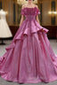 Fuchsia Satin Strapless Pleats Evening Prom Dress