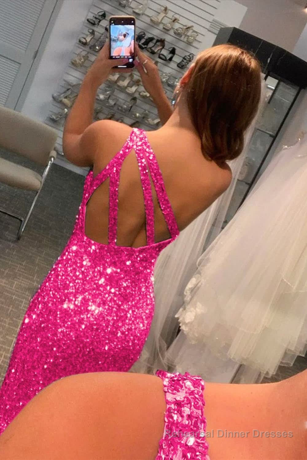 Fuchsia Sequin Long Prom Dress with Slit Secondary image