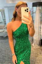 Fuchsia Sequin Long Prom Dress with Slit