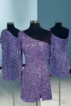Fuchsia Sequins Homecoming Dress with Sleeves