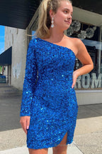 Fuchsia Sequins Homecoming Dress with Sleeves