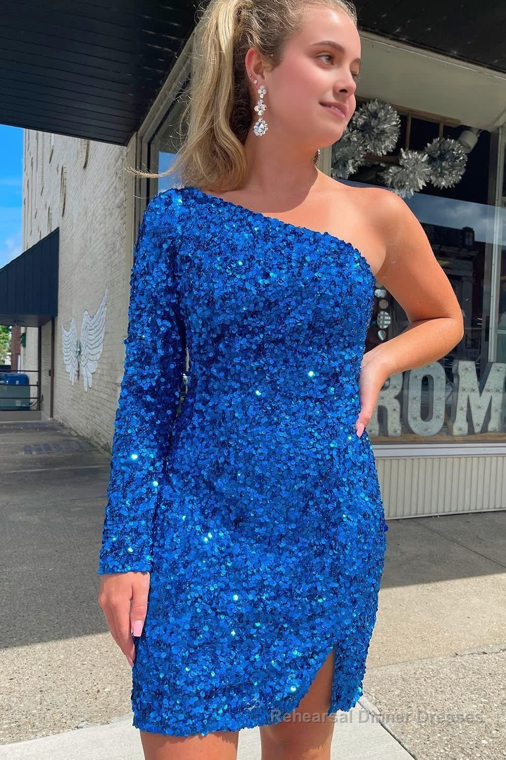 Fuchsia Sequins Homecoming Dress with Sleeves