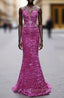 Fuchsia Sequins Spaghetti Straps Evening Prom Dress