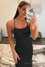 Fuchsia Spaghetti Straps Appliques Prom Dress