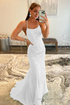 Fuchsia Spaghetti Straps Appliques Prom Dress