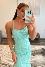 Fuchsia Spaghetti Straps Appliques Prom Dress