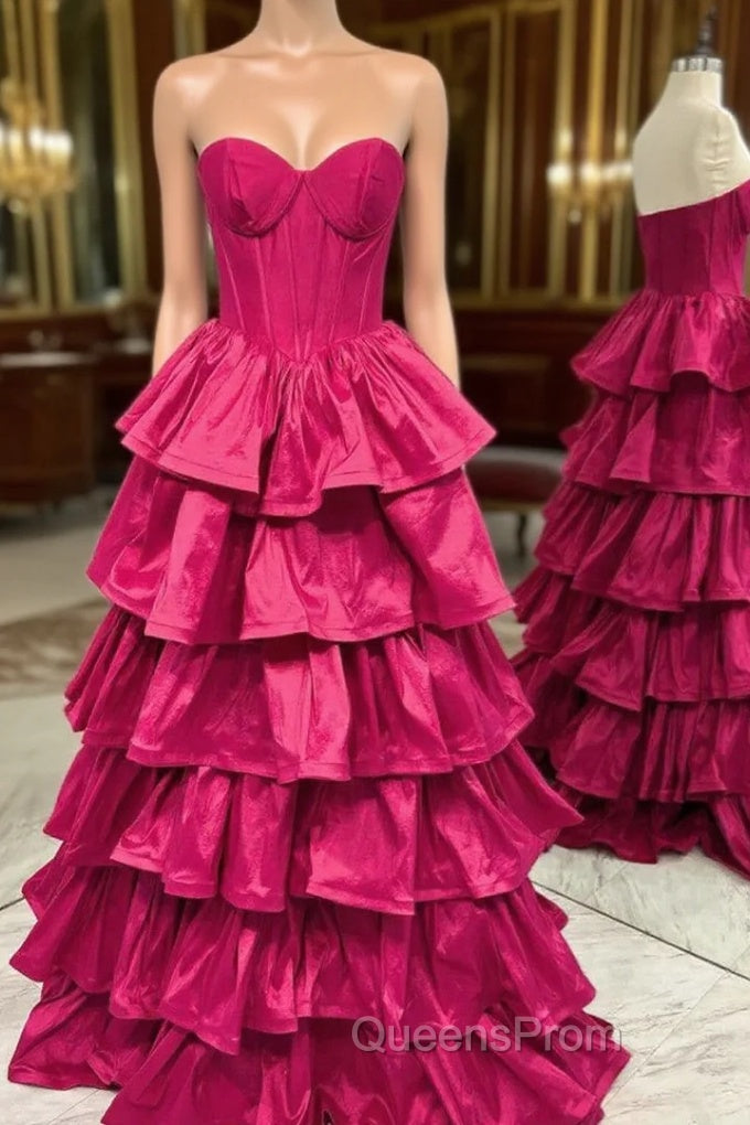 Fuchsia Strapless Tiers Evening Prom Dress Main image