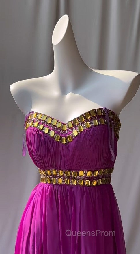 Fuchsia Sweetheart Neckline Retro Chiffon Ball Gown Bright Wedding Dress Secondary image