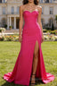 Fuchsia Sweetheart Princess Long Corset Prom Dress with Slit