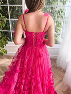 Fuchsia Tie Up Straps Lace Classy Prom Dress